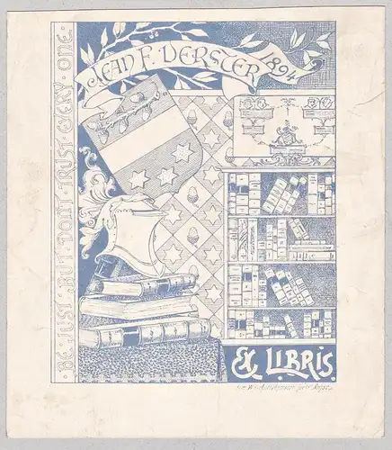 Ex Libris - Jean F. Verster 1894 - Exlibris ex-libris Ex Libris armorial bookplate Wappen coat of arms