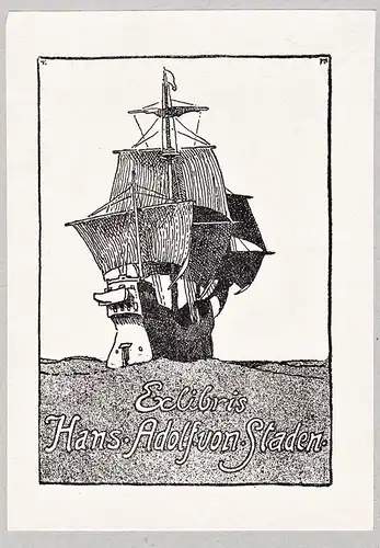 Ex Libris Hans Adolf von Staden - Schiff ship Marine Exlibris ex-libris Ex Libris bookplate