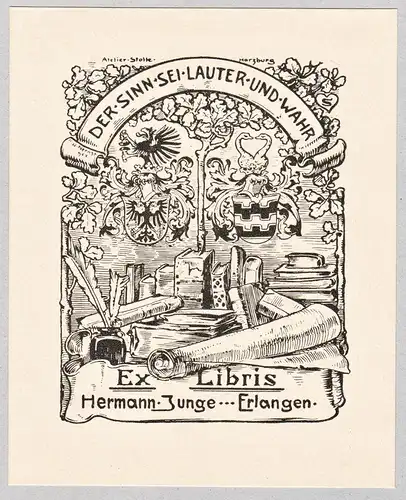 Ex Libris Hermann Junge Erlangen - Exlibris ex-libris Ex Libris armorial bookplate Wappen coat of arms
