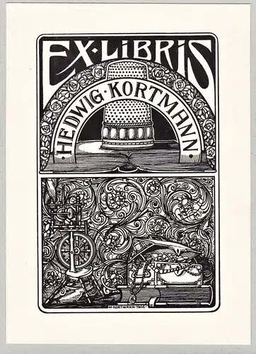 Ex Libris Hedwig Kortmann - Jugendstil Fingerhut Exlibris ex-libris Ex Libris bookplate