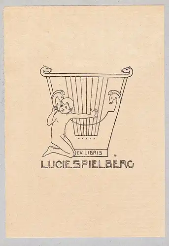 Ex Libris Lucie Spielberg - Harfe harp Exlibris ex-libris Ex Libris bookplate