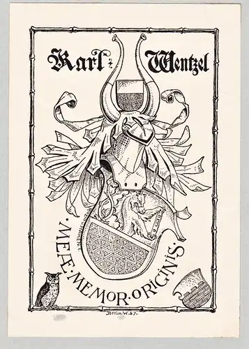 Karl Wentzel - Exlibris ex-libris Ex Libris armorial bookplate Wappen coat of arms