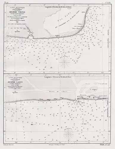 Riviere Voltas / Riviere Lagos - Volta Fluss river Ghana Lagos / Africa Afrika Afrique / sea chart map Marine