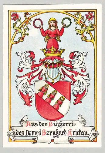 Aus der Bücherei des Dr. med. Bernhard Krickau - Exlibris ex-libris Ex Libris armorial bookplate Wappen coat