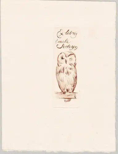 Emile Sedeyn - Uhu Eule owl Exlibris ex-libris Ex Libris bookplate