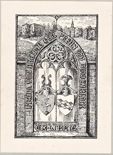 Freda von Oheimb geb. Buddenbrock - Exlibris ex-libris Ex Libris armorial bookplate Wappen coat of arms