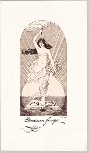 Ex Libris Hermann Junge - Akt nude Jugendstil Exlibris ex-libris Ex Libris bookplate