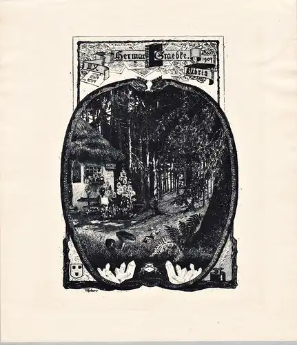 Ex Libris Hermann Graebke - Wald forest Bergkristall Exlibris ex-libris Ex Libris bookplate