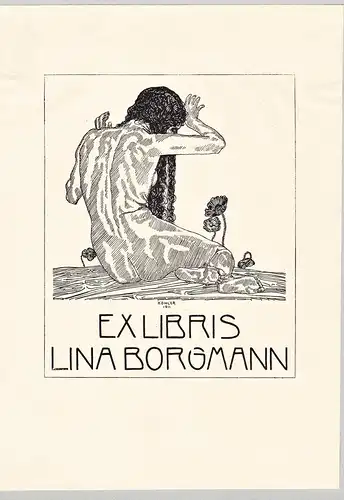 Ex Libris Lina Borgmann - Akt nude Jugendstil Exlibris ex-libris Ex Libris bookplate