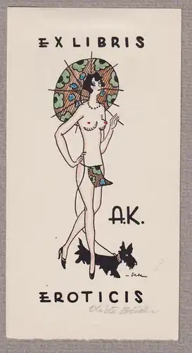 Ex Libris A.K. Eroticis - Akt nude Erotik Art Deco Exlibris ex-libris Ex Libris bookplate