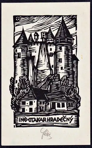 Ing. Otakar Hradecny - Burg castle Exlibris ex-libris Ex Libris bookplate