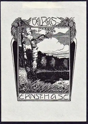 Ex Libris Ernst Hase - Baum tree Jugendstil Exlibris ex-libris Ex Libris bookplate