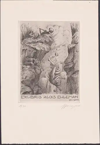 Ex Libris Alois Ehleman - Totentanz dance of death Bergsteigen Alpinistik Berge mountain climbing Exlibris ex-