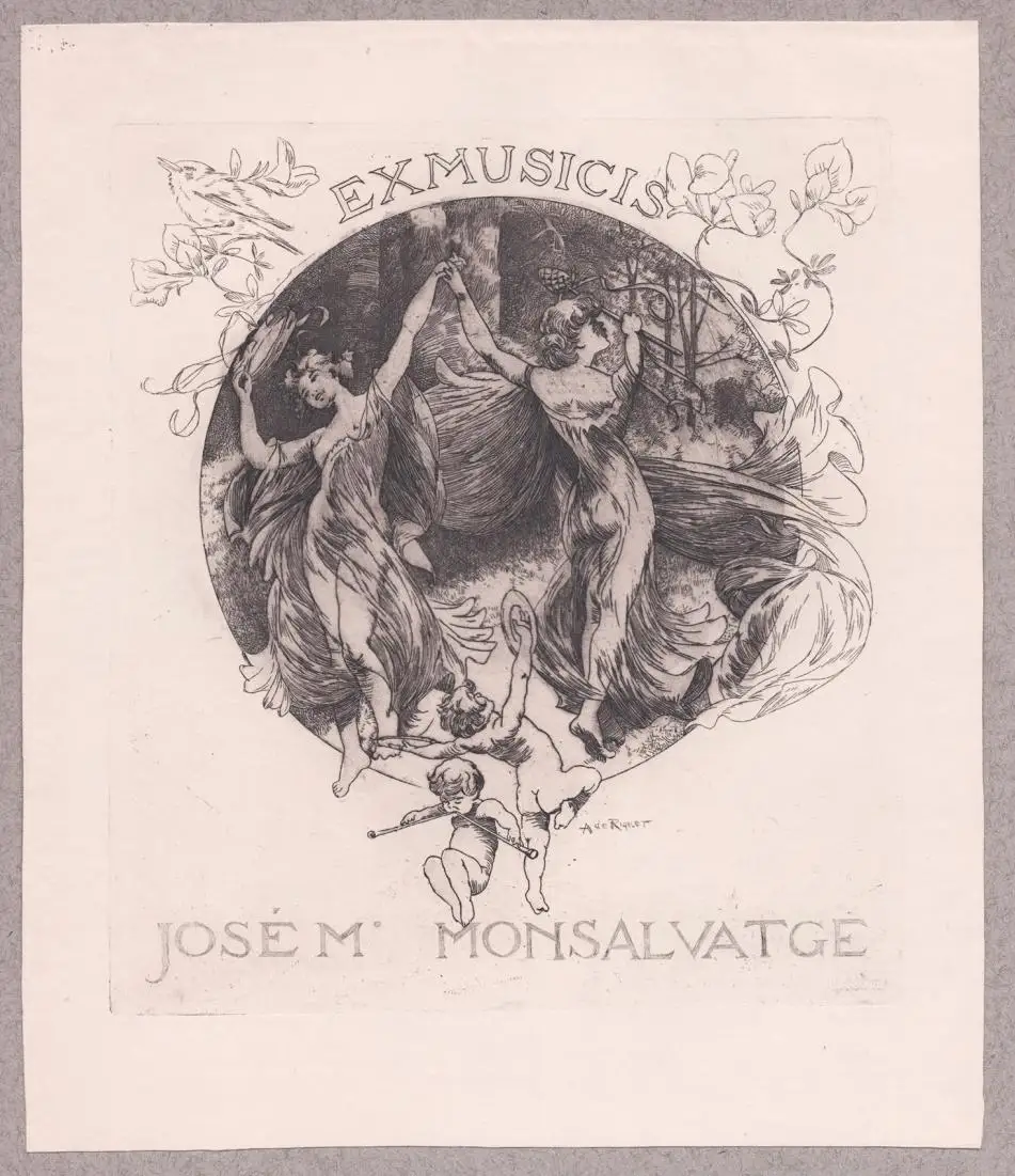 Exmusicis Jose M. Monsalvatge - Jugendstil Exlibris ex-libris Ex Libris bookplate 0