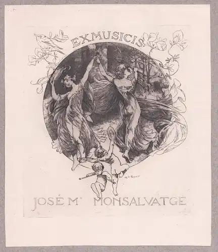 Exmusicis Jose M. Monsalvatge - Jugendstil Exlibris ex-libris Ex Libris bookplate