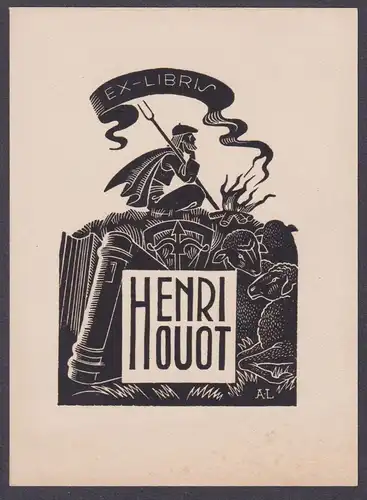 Ex Libris Henri Houot - Schäfer shepherd Schafe Exlibris ex-libris Ex Libris bookplate