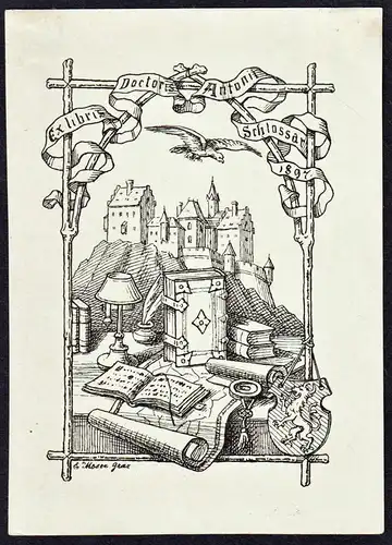 Ex Libris Doctor Anton Schlossar 1897 - Burg castle Exlibris ex-libris Ex Libris bookplate