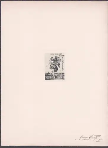 Ex Libris Leon Lambert - Riese giant Wappen Exlibris ex-libris Ex Libris bookplate