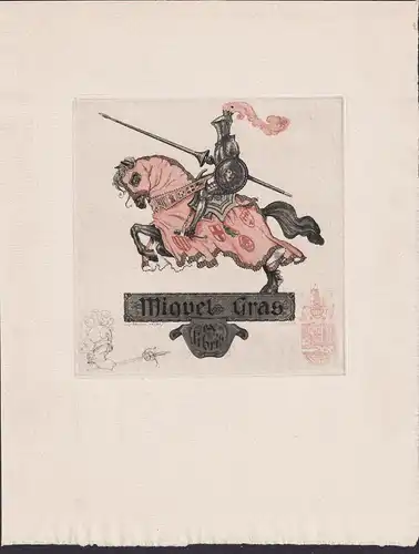 Miguel Gras - Ritter knight Exlibris ex-libris Ex Libris bookplate