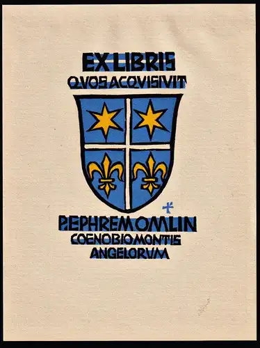 Ex Libris P. Ephrem Omlin - Exlibris ex-libris Ex Libris armorial bookplate Wappen coat of arms