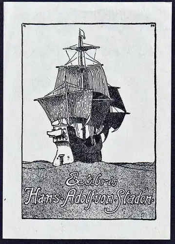 Exlibris Hans Adolf von Staden - Schiff ship Marine Exlibris ex-libris Ex Libris bookplate