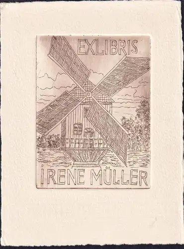 Ex Libris Irene Müller - Windmühle Mühle mill Exlibris ex-libris Ex Libris bookplate
