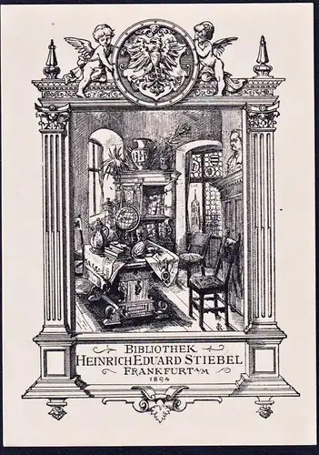 Bibliothek Heinrich Eduard Stiebel - Globus Frankfurt Wappen Exlibris ex-libris Ex Libris bookplate