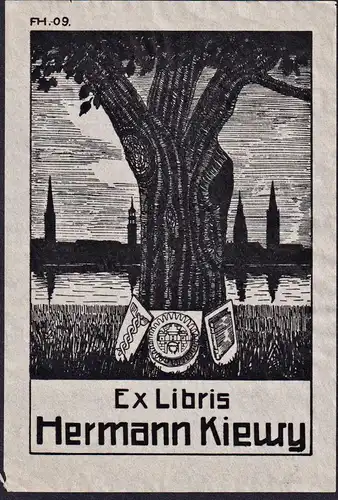 Ex Libris Hermann Kiewy - Baum tree Wappen Exlibris ex-libris Ex Libris bookplate