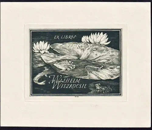 Ex Libris Wilhelm Wiszkocsil - Frosch Seerose frog water lily Exlibris ex-libris Ex Libris bookplate Wappen