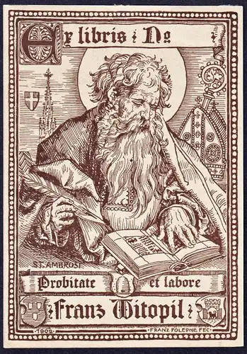 Franz Witopil - Ambrosius von Mailand Heiliger Saint Buch book Exlibris ex-libris Ex Libris bookplate