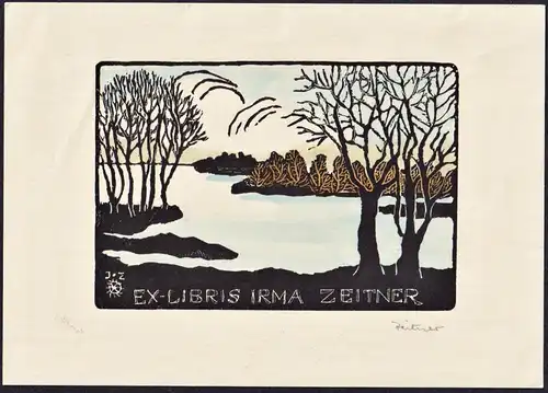 Ex Libris Irma Zeitner - Bäume See trees lake Exlibris ex-libris Ex Libris bookplate