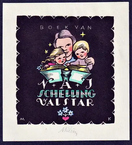 Boek van N + A + J Schelling Valstar - Exlibris ex-libris Ex Libris bookplate