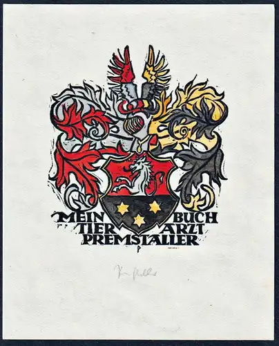 Mein Buch Tierarzt Premstaller - Exlibris ex-libris Ex Libris armorial bookplate Wappen coat of arms
