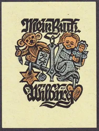 Mein Buch Wilburg - Teddy Puppe Spielzeug Exlibris ex-libris Ex Libris bookplate