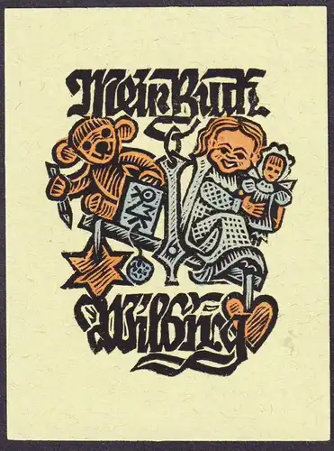 Mein Buch Wilburg - Teddy Puppe Spielzeug Exlibris ex-libris Ex Libris bookplate