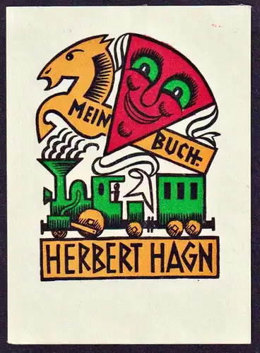 Mein Buch Herbert Hagn - Eisenbahn Drachen Flugdrachen Pferd Exlibris ex-libris Ex Libris bookplate