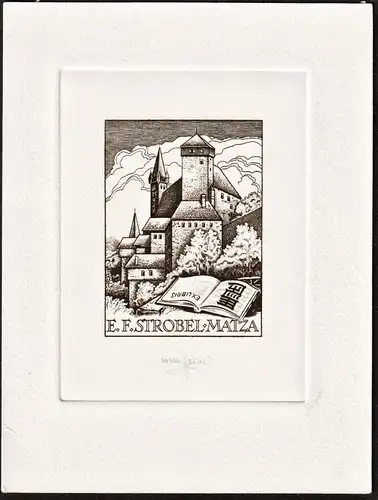 E.F. Strobel Matza - Burg castle Exlibris ex-libris Ex Libris bookplate