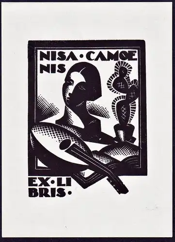 Ex Libris Nisa Camoenis - Gitarre Kaktus guitar cactus Exlibris ex-libris Ex Libris bookplate