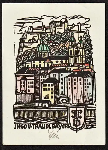 Ingo u. Traudel Bayer - Salzburg Exlibris ex-libris Ex Libris bookplate