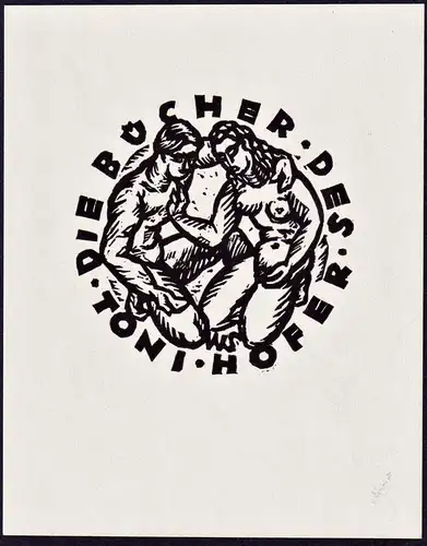 Die Bücher des Toni Hofer - Akt Liebespaar nude lovers Exlibris ex-libris Ex Libris bookplate