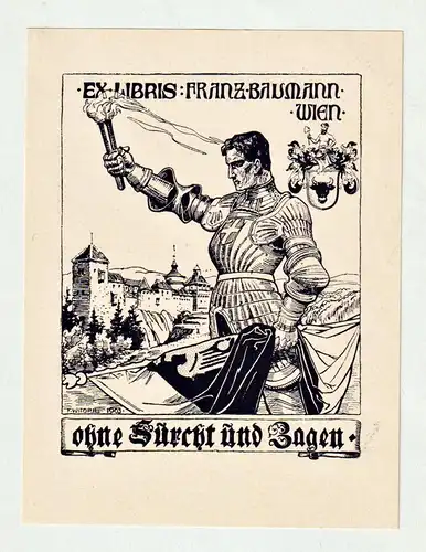 Ex Libris Franz Baumann Wien - Ritter knight Wappen Exlibris ex-libris Ex Libris bookplate