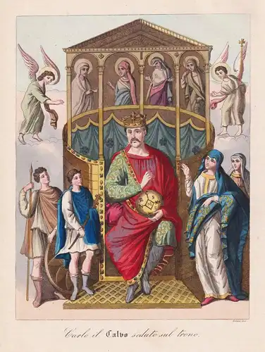 Carlo il Calvo seduto sul trono - Charles II le Chauve (823-877) Charles the Bald / König king roi / Francie