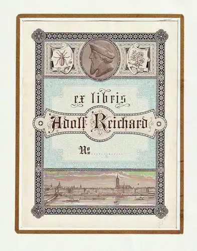 Ex Libris Adolf Reichard - Frankfurt am Main Stadtansicht Gutenberg Portrait Exlibris ex-libris Ex Libris book