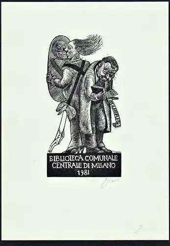 Bibliotheca Comunale Centrale di Milano 1981 - Exlibris ex-libris Ex Libris bookplate