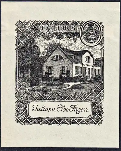 Ex Libris Julius u. Else Fügen - Haus villa Wappen Exlibris ex-libris Ex Libris bookplate
