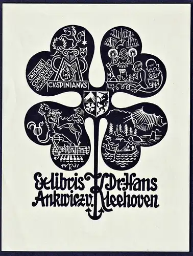 Ex Libris Dr. Hans Ankwicz v. Kleehoven - Kleeblatt cloverleaf Exlibris ex-libris Ex Libris bookplate