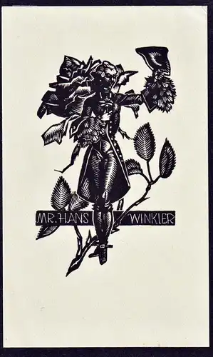 Mr. Hans Winkler - Rose Exlibris ex-libris Ex Libris bookplate