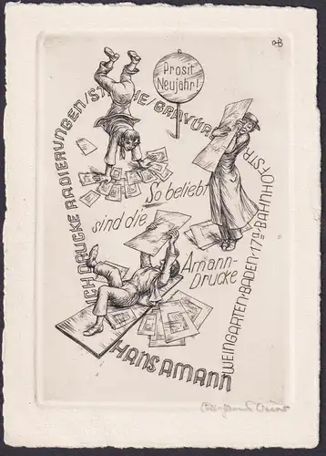 Prosit Neujahr - So beliebt sind die Amann-Drucke - Hans Amann - Neujahresgruß Neujahr Kupferstich engraving