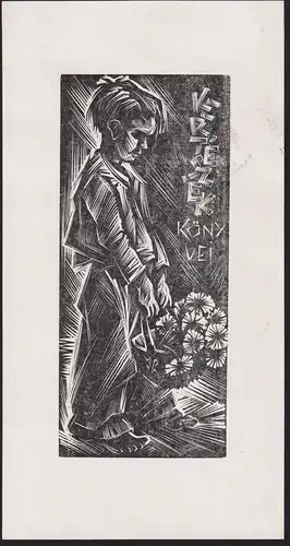 Kerteszek - Blumen Junge flowers boy Ungarn Hungary Exlibris ex-libris Ex Libris bookplate