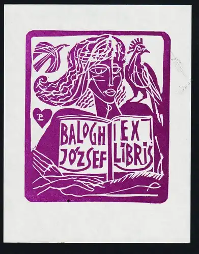 Balogh Jozsef - book bird woman Frau Buch Vogel Ungarn Hungary Exlibris ex-libris Ex Libris bookplate